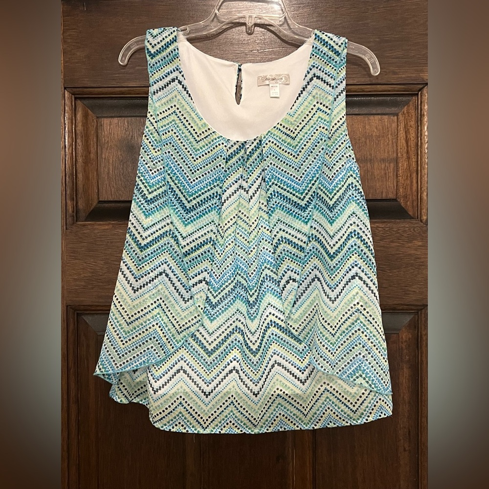 Dressbarn Blue and Green Chevron Blouse